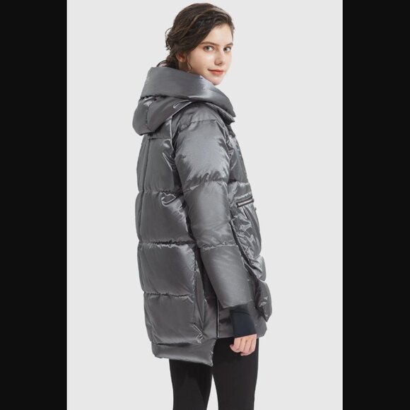 OROLAY SZ S Women's 092 Cosmos Shiny Down Puffer Gray Silver Winter Coat Jacket - Picture 9 of 13